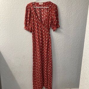 NATURAL LIFE Red Maxi Sundress with Puff Sleeves